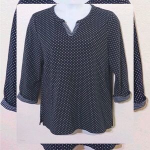 Talbots Dark Blue Blouse with White Dots